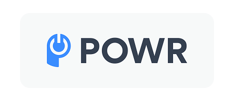 The POWR logo consists of a blue stylized "P" with a power symbol inside, followed by the bold black letters "POWR" on a light gray background.