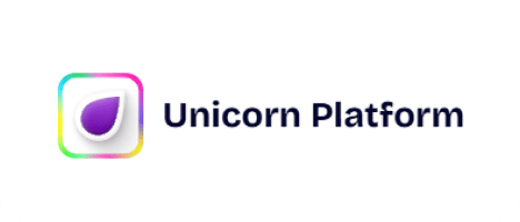 The Unicorn Platform logo consists of a purple leaf icon within a multicolored square frame, accompanied by the text "Unicorn Platform" in black font to the right.