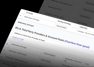 A computer screen displays a network configuration interface with IP-POOL, routing strategies, and pool details, including 