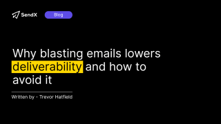 A dark background with white text introduces the topic of email deliverability and its avoidance, attributed to Trevor Hatfield on a blog named 
