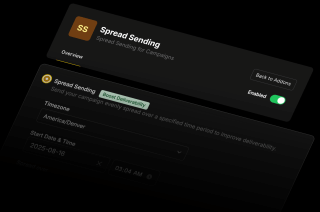 A spread sending tool interface features a black background, yellow header, and white text for instructions and settings.