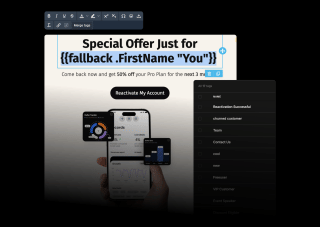 A mobile device displays a black interface with a special offer banner, promotion code, and a list of products, offering 50% off the next 3 months' subscription.