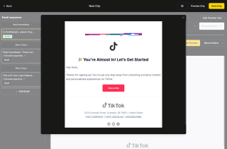 A TikTok advertisement displays a red button-clad user gazing at a colorful logo, accompanied by text inviting users to subscribe for personalized experiences.