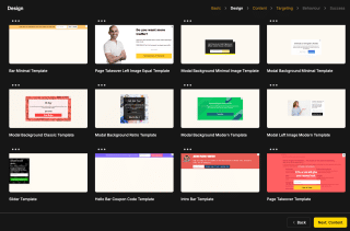 A grid of twelve distinct design templates, including bar minimalist, background, banner, landing page, social media, business, bar menu, product, menu, footer, newsletter, and mobile, showcases the versatility and aesthetic potential of design tools.