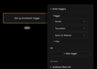 A black dropdown menu with yellow accents features options for 
